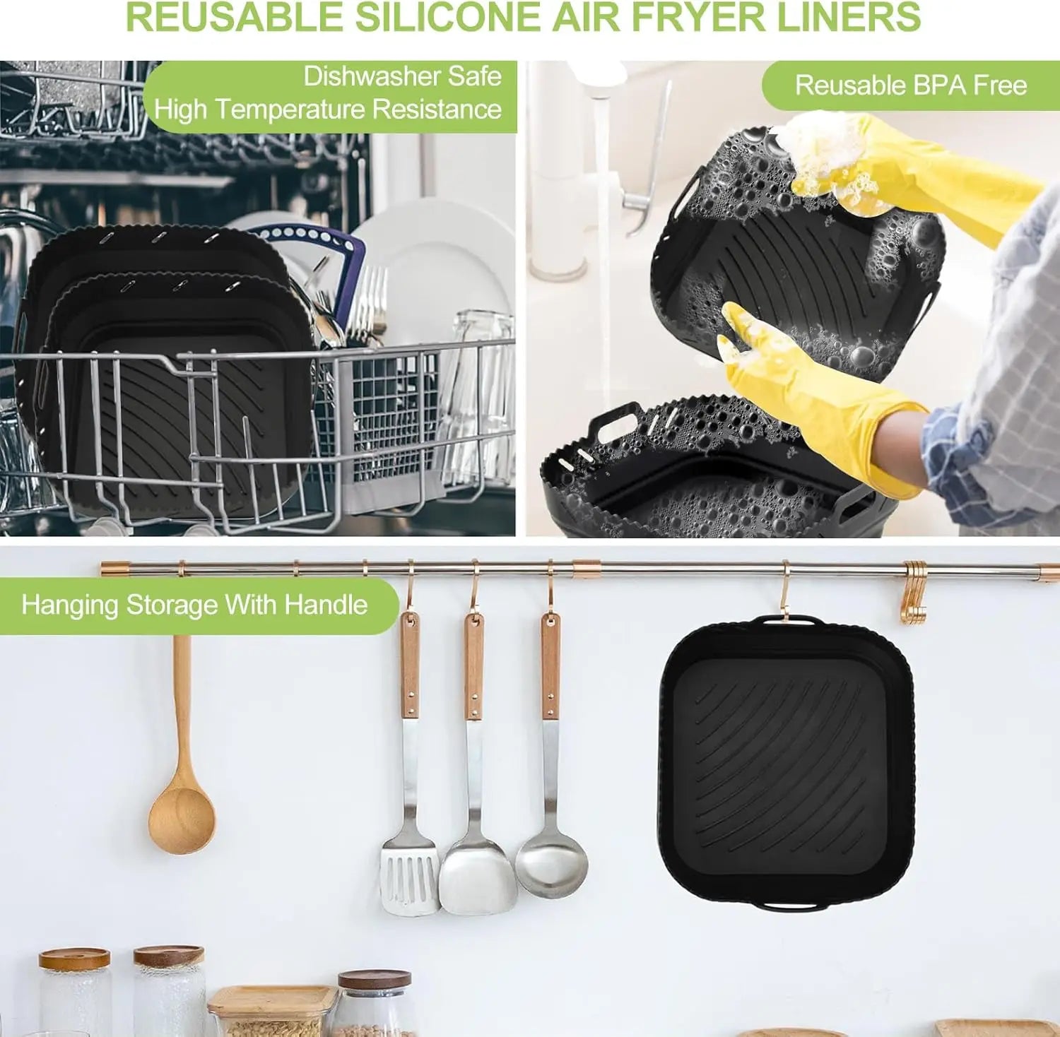 Air Fryer Accessories Set of 22CM Square Silicone Air Fryer Molds for Phi XL 6.2L, COSORI 5.5L, 4.7L, Cecotec 5.5L, 6L Air Frye