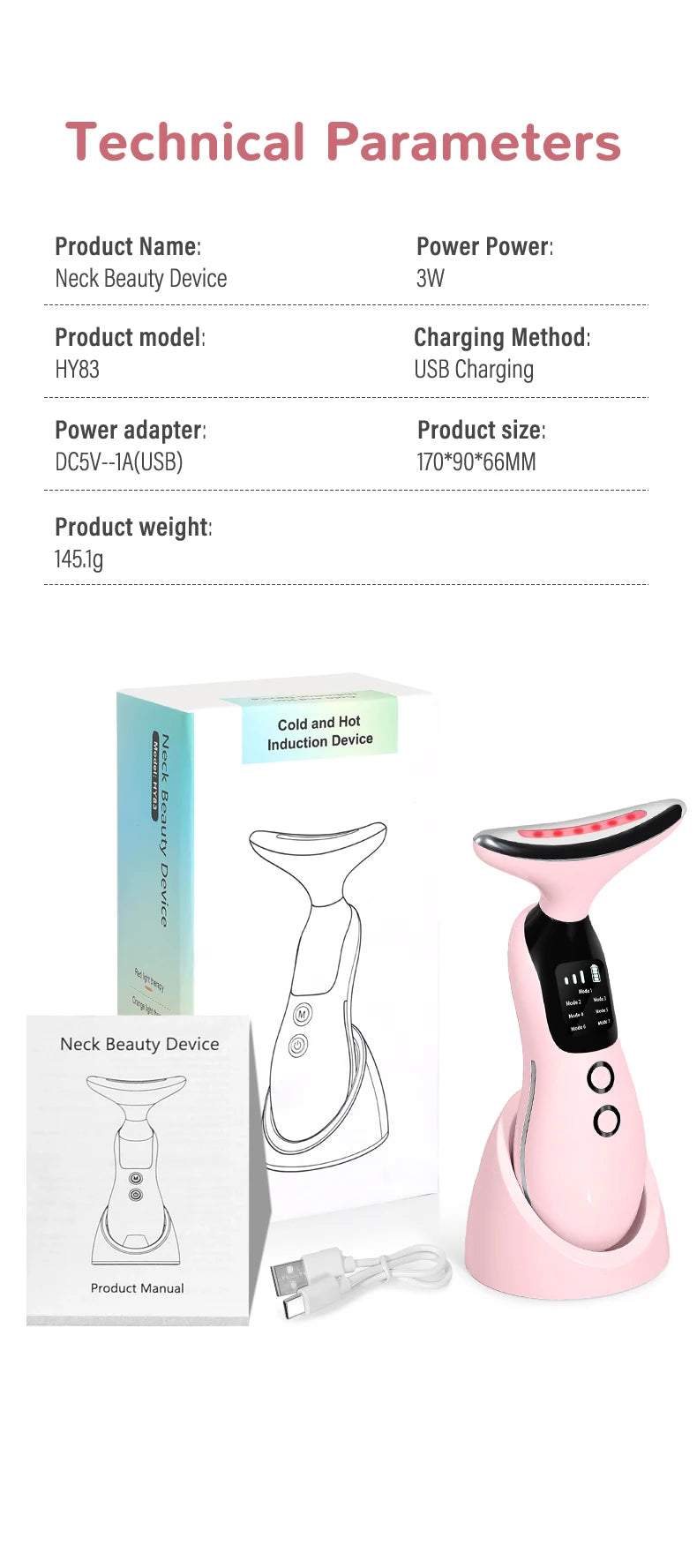 7 Colors LED Lights Face Neck Beauty Device Vibration Massage Improve Neck Lines Reduce Double Chin Neck Lifting Massager
