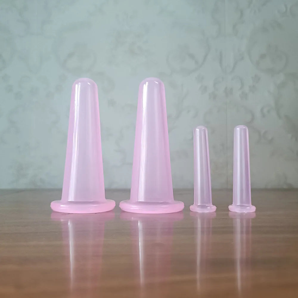 4PCS Silicone Vacuum Cupping Massage Jars Anti Cellulite Massage Facial Suction Cups Face Neck Lift Skin Scraping Beauty Tool