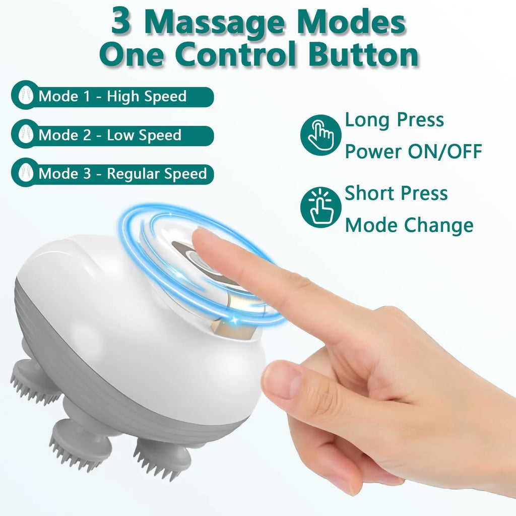 Electric Scalp Massager Cordless Waterproof Head Massager with Kneading Nodes, Handheld Hair Brush for Cleaning & Relaxation