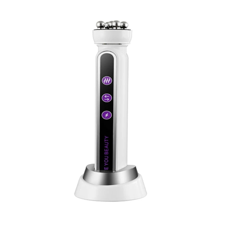 Micro Current Beauty Device Facial Roller Massager EMS LED Phototherapy Rotary Massage Heating For Pores Reduction Fine Lines