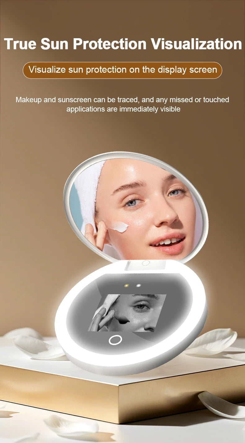 Smart Sunscreen LED Light Portable Makeup Mirror UV Camera Visual Face Sunscreen Makeup Mirrors