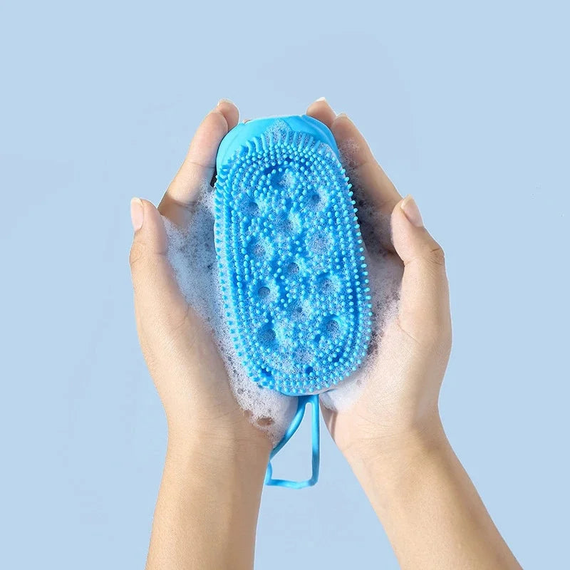 Double Side Silicone Bubble Bath Body Brush with Soap Storage Sponge Massage Scalp Scrubber Skin Clean Exfoliating