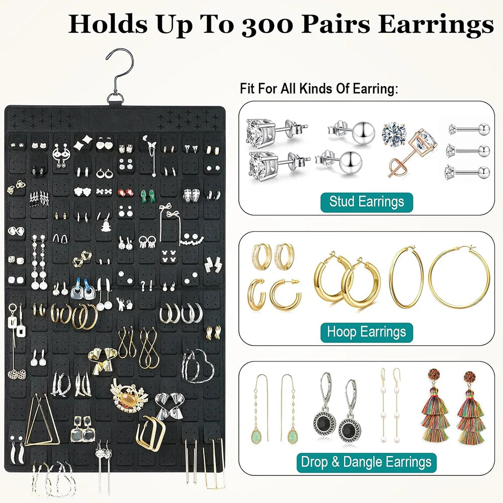 Jewelry Holder Organizer, Hanging Jewelry Organizer Dual-Sided Earring Organizer Display for 300 Pairs of Earrings and Necklace