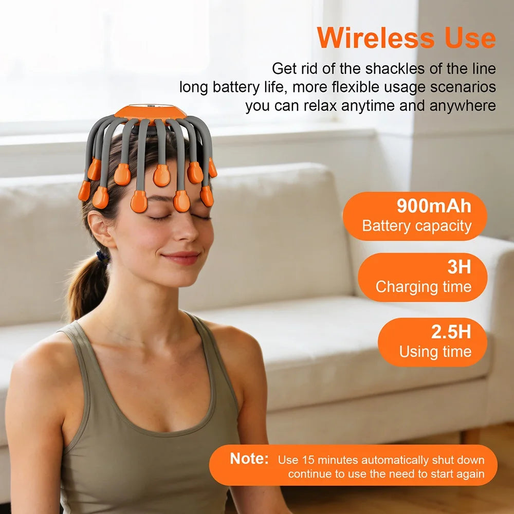 Electric Scalp Massager 24 Heads Octopus Claw Head Massager 24 Point Vibration Massage Scratcher Bluetooth Music Relaxation