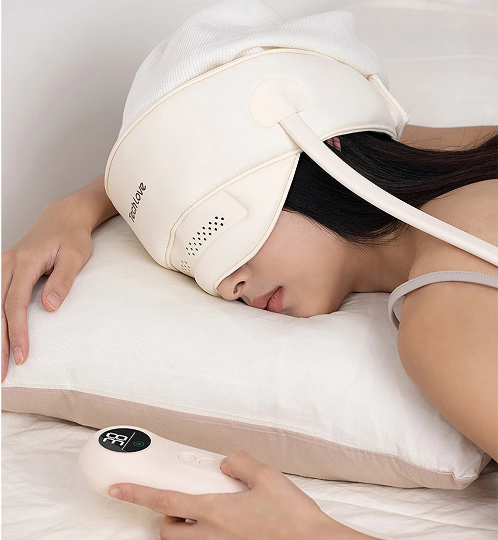 2In1 Head Eye Massager Warm Compress Heated Eye Mask Head Scalp Massage Airbag Balloon Kneading Headach Relief Sleep Aid
