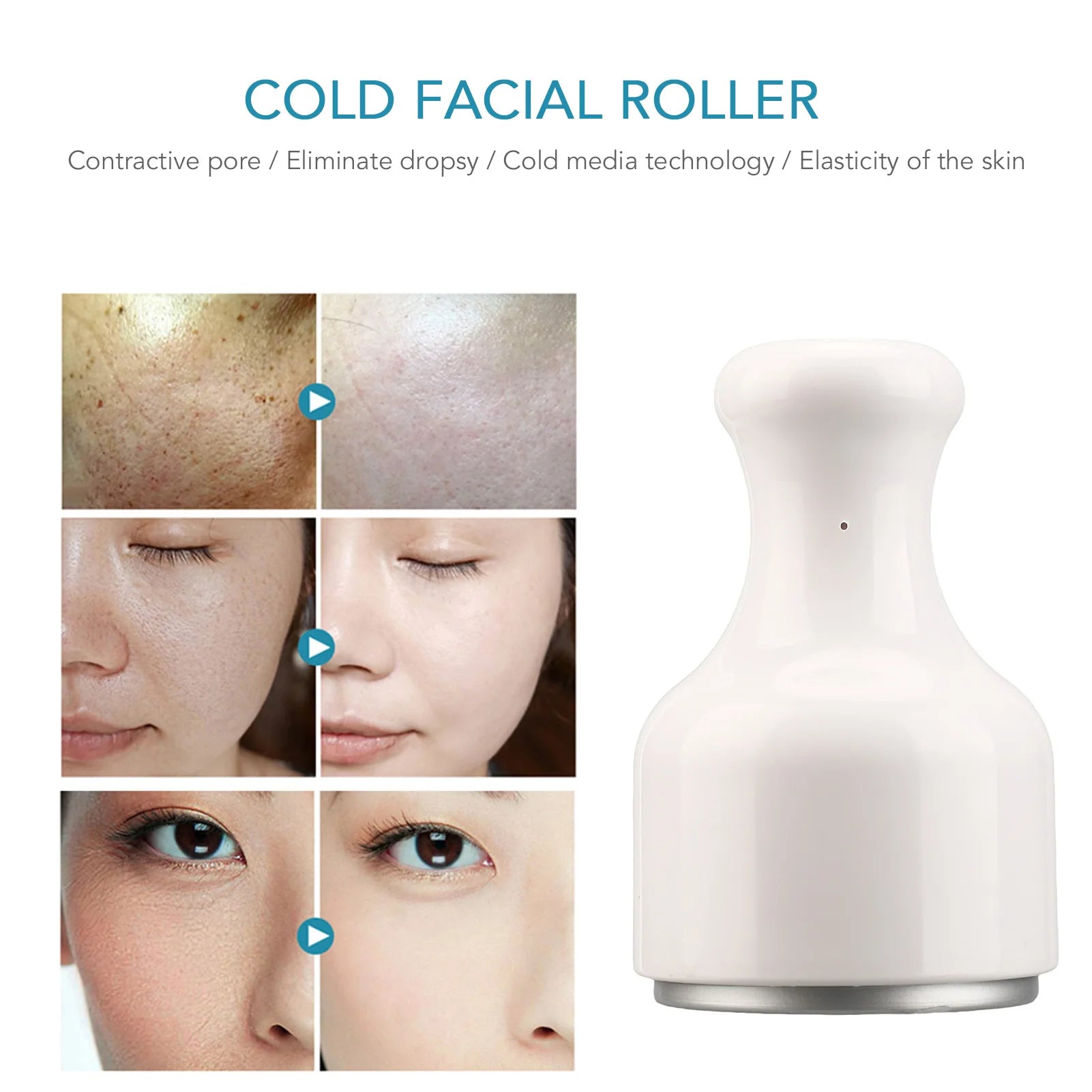 Ice Applicator Cold Roller Ice Face Massage Cooling Accelerate Skin Repair Face Roller Shrink Pores White