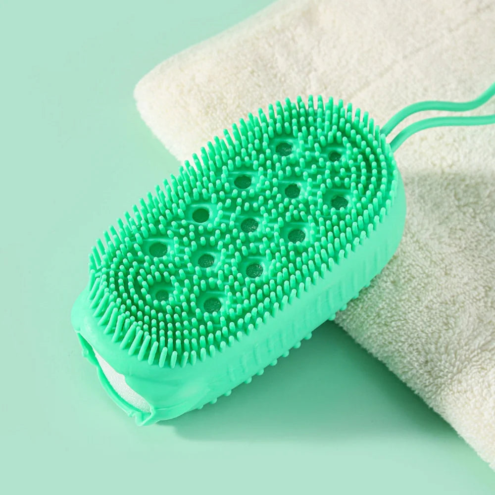 Double Side Silicone Bubble Bath Body Brush with Soap Storage Sponge Massage Scalp Scrubber Skin Clean Exfoliating