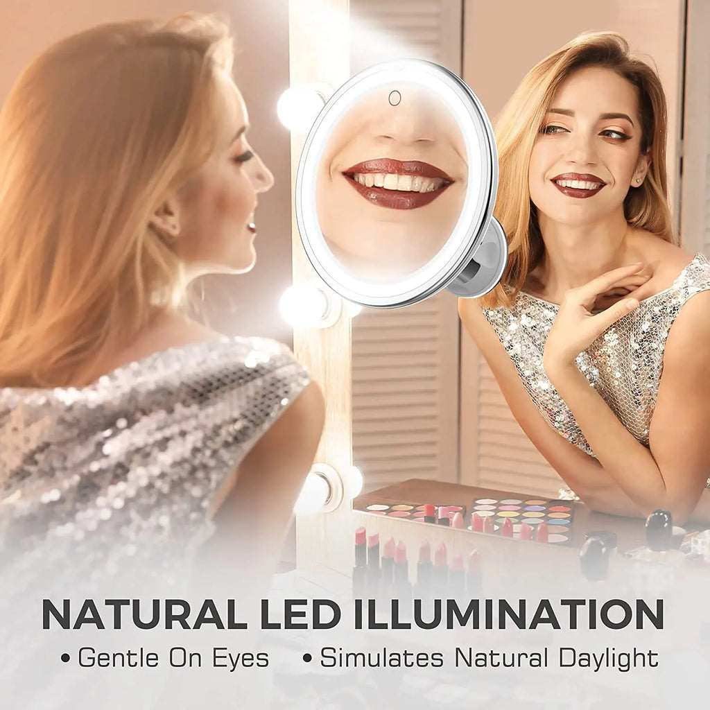 Makeup Mirror with LED Fill Light, 10x Magnification, Upright, Essential for Desktop, Makeup Easier, Vanity Mirror, Round
