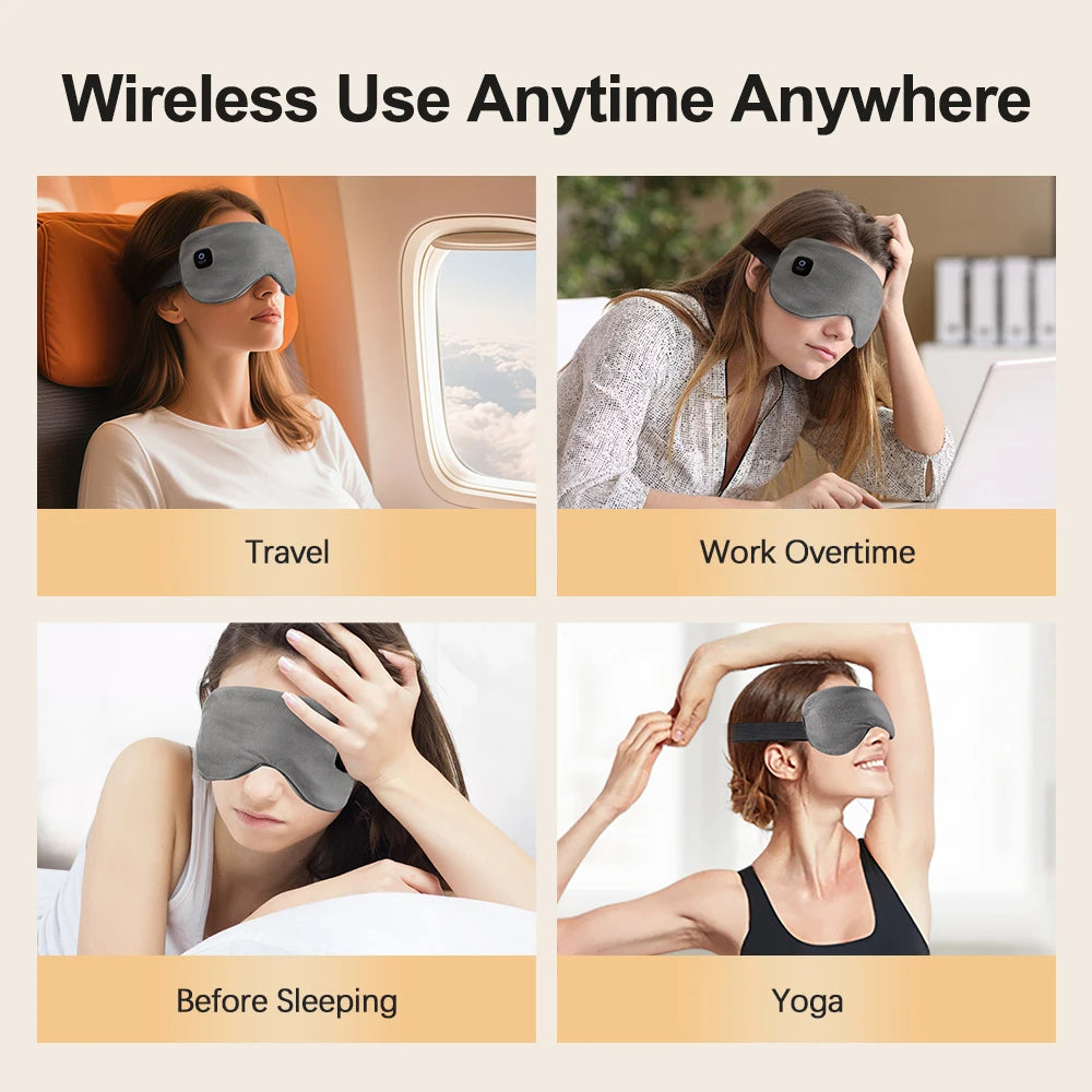 Cordless Heated Eye Mask - 3 Levels Hot Compress, Intelligent Timing Electric Mask for Dry Eyes Relief & Sleeping