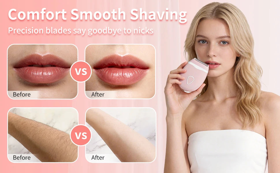 Facial Hair Remover for Women  Wet Dry Use Electric Shaver Portable Bikini Trimmer for Face,Legs,Underarms and Bikini Line