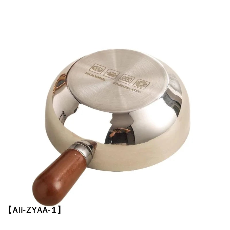 【A】17cm/14cm Stainless Steel Cooking Pans With Wooden Handle & Glass Lid - Multi-Purpose Small Pots For Noodles And Eggs