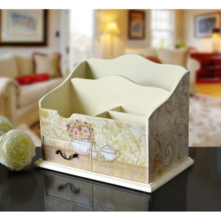 European Style Cosmetics Storage Box, Creative Painting, American Pastoral Wood Desk Finishing Box