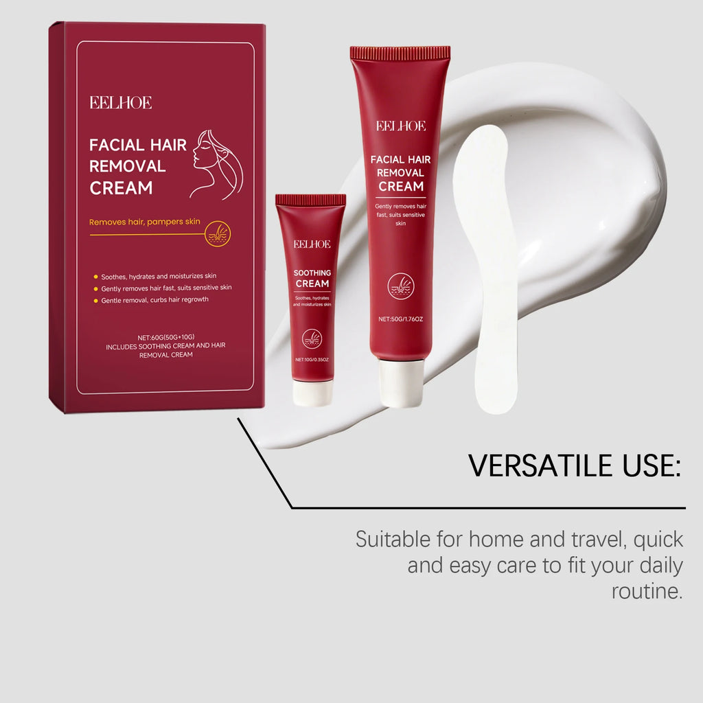 Facial Hair Removal Cream Painless Gentle Hair Remover for Face Non-Irritating Nourishing Formula Smoothing Skin Care Depilatory