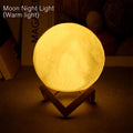 Led Moon Lamp Night Light With Stand 8cm Table Print Bracket Battery 3d Lights Warm white multicolor On Home Lamps Romantic