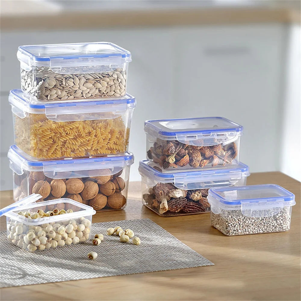 1/4pack Food Storage Containers Transparent Kitchen Organization Boxes with Lids Stackable Fridge Pantry Storage Bins for Grains