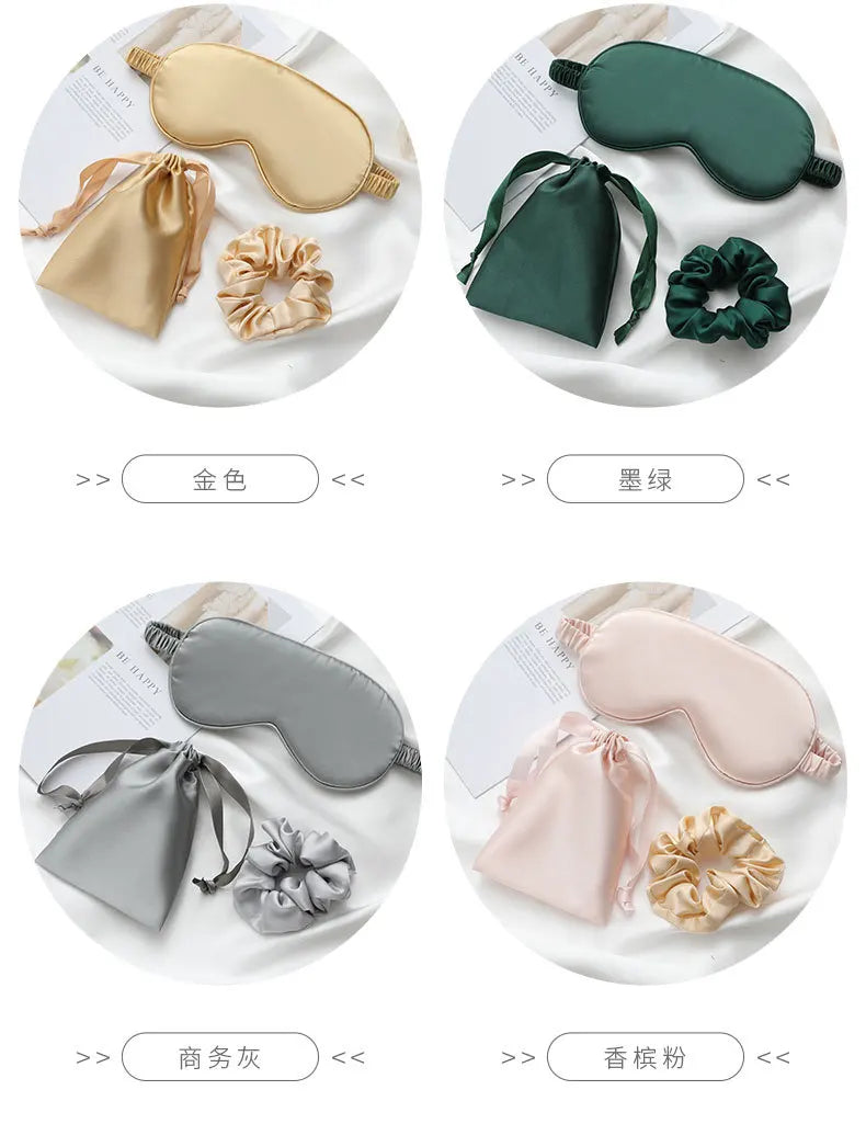 Silk-like sleeping eye mask with storage bag and scrunchie, soft cooling eye mask for face