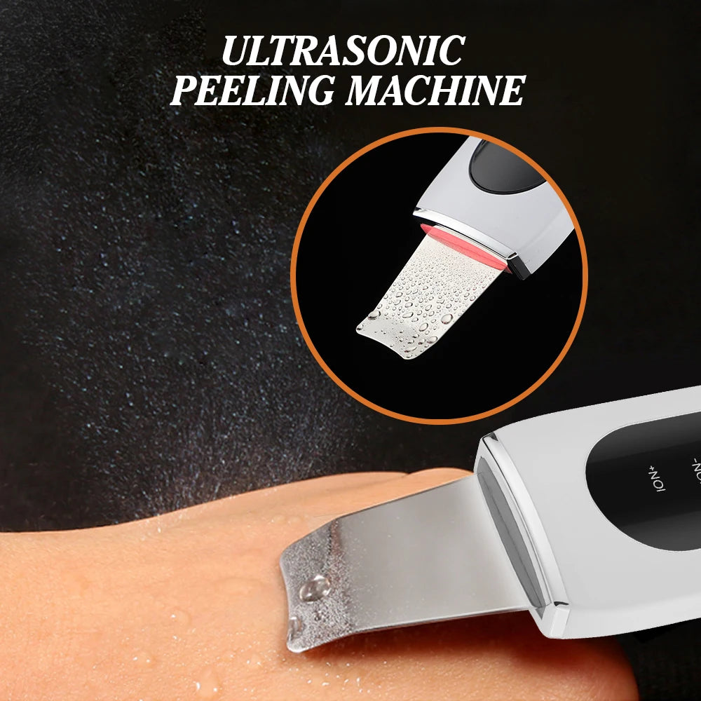 Ultrasonic Skin Scrubber EMS Face Lifting Machine Red Blue Light Blackhead Remover Pore Cleaner Deep Cleansing Facial Spatula