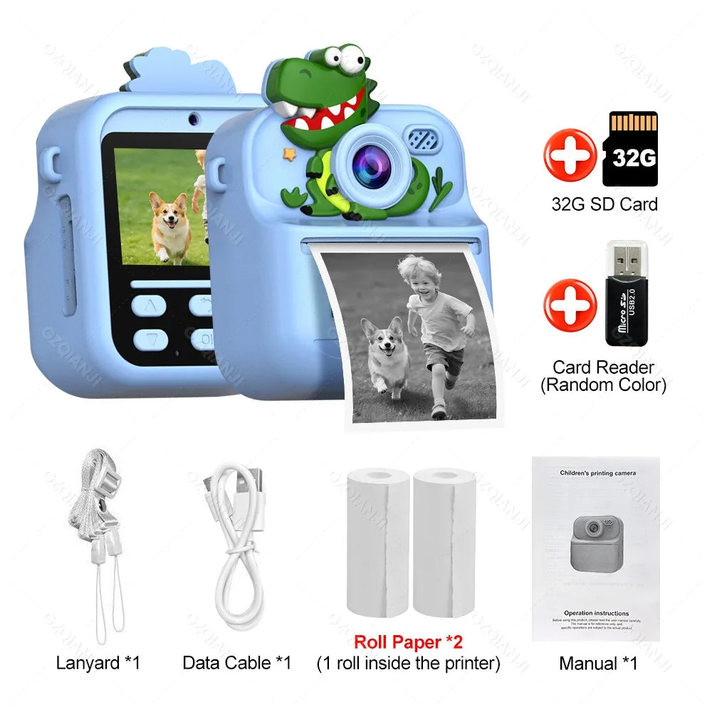 Mini 58mm Thermal Printer Kis Digital Camera HD1080P Instant Print Photos Video Recording Machine 32G SDCard for Children Gifts