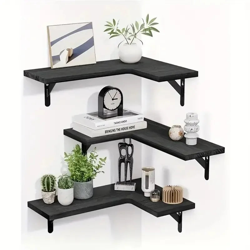Modern Wood Floating Shelves Wall Mounted Space Saving Corner Design For Home Decoration Top Quality Delicate Style