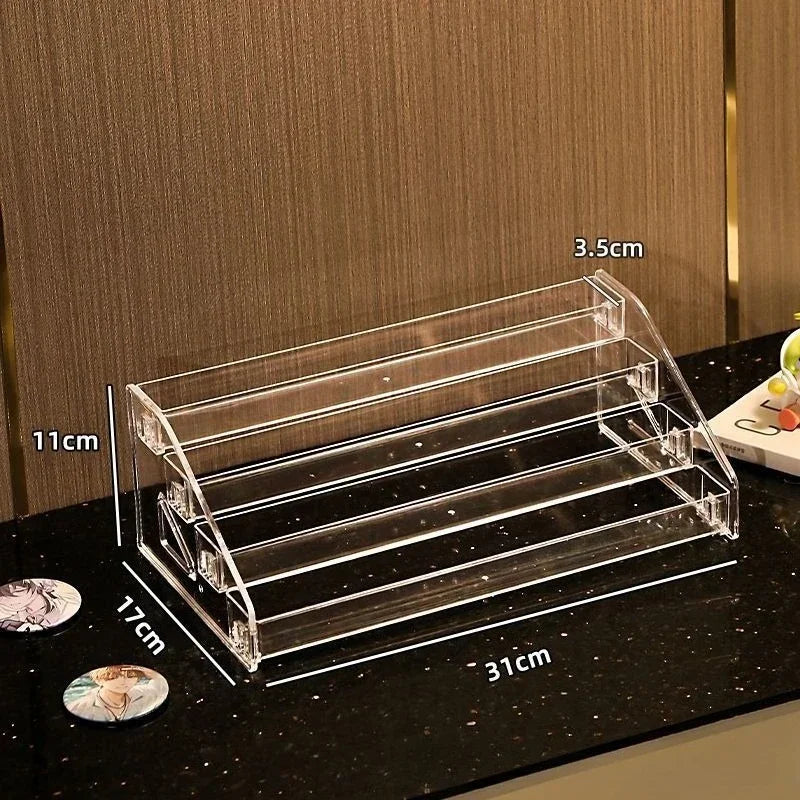 Acrylic Badge Storage Box Display Rack Stepped Display Desktop Storage Organizer for 75MM Badges Standing Signs and Peripherals
