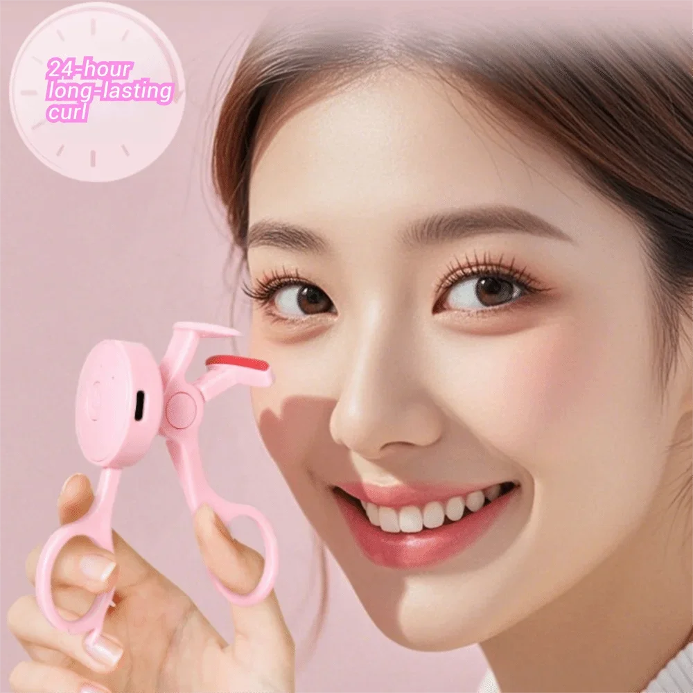 Frameless heated eyelash curler with intelligent temperature control and rechargeable design for long-lasting eyelash curling.