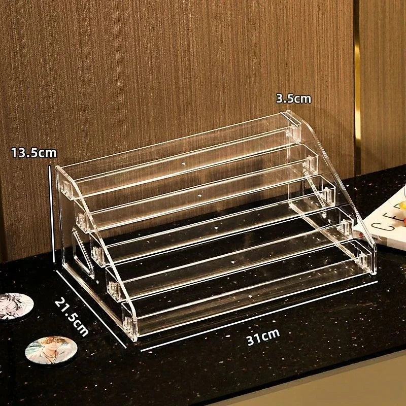 Acrylic Badge Storage Box Display Rack Stepped Display Desktop Storage Organizer for 75MM Badges Standing Signs and Peripherals