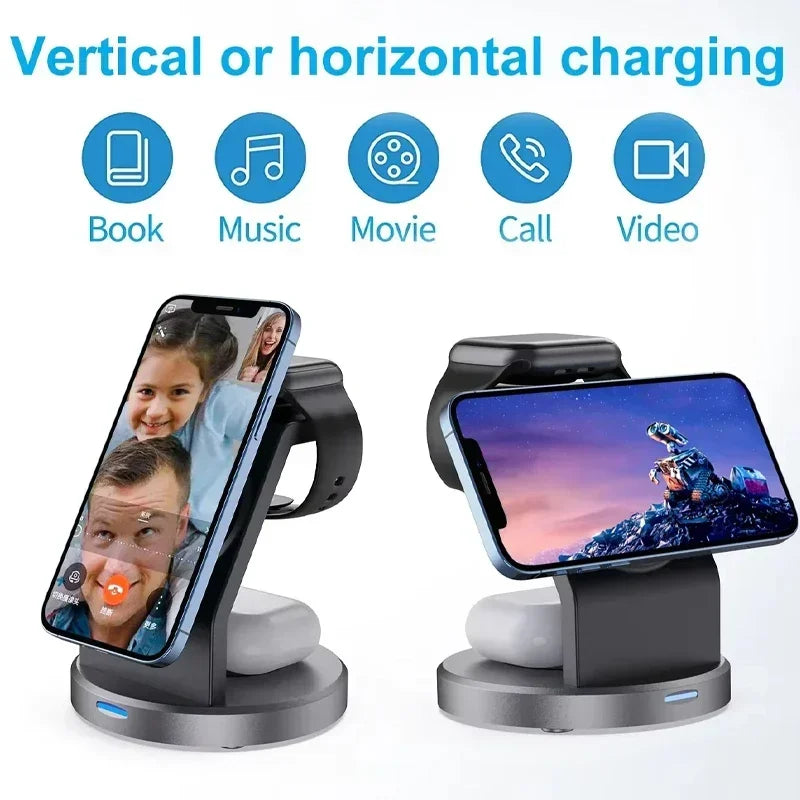 3 In 1 Magnetic Wireless Charger Stand For iPhone 13 14 15 16 Pro Max iWatch AirPods Station Dock MagSafe Fast Charging Station