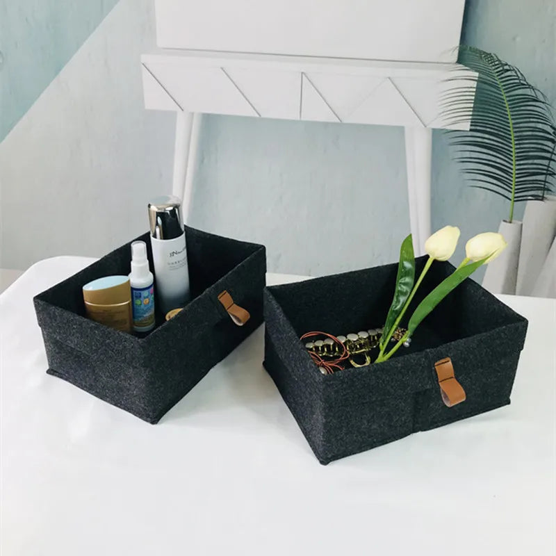 Desktop Storage Baskets Felt Fabric Bedroom Countertop Organize Basket Pen Holder Sundries Cosmetics Storage, Basket of Flowe