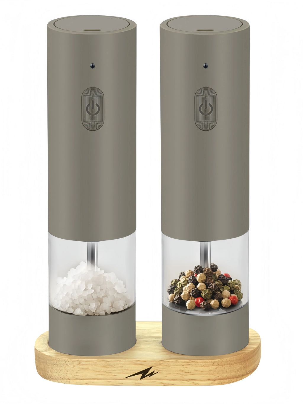 Rechargeable Electric Salt&Pepper Grinder Set with Wood Base, Automatic One‑Hand Operated Spice Mill with Adjustable Coarseness