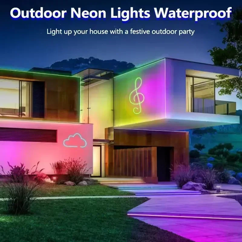 Dc24V RgbIc Led Neon Rope Light 5M 10M 15M 20M Smart Rgb Led Strip App Remote Control Flexible Neon String Lighting Waterproof