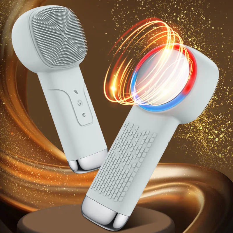 6 in 1 Sonic Facial Cleansing Brush with Thermal Function, Waterproof Skin Cooling Massager, Silicone Facial Cleansing Device