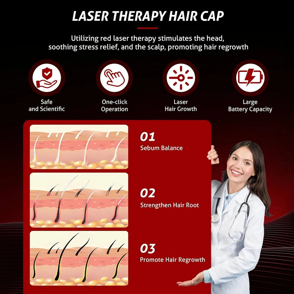 Wireless Laser Cap Hair Growth Device 660nm 850nm Low Level Laser Therapy Hat for Hair Regrowth Anti Hair Loss Treatment LLLT
