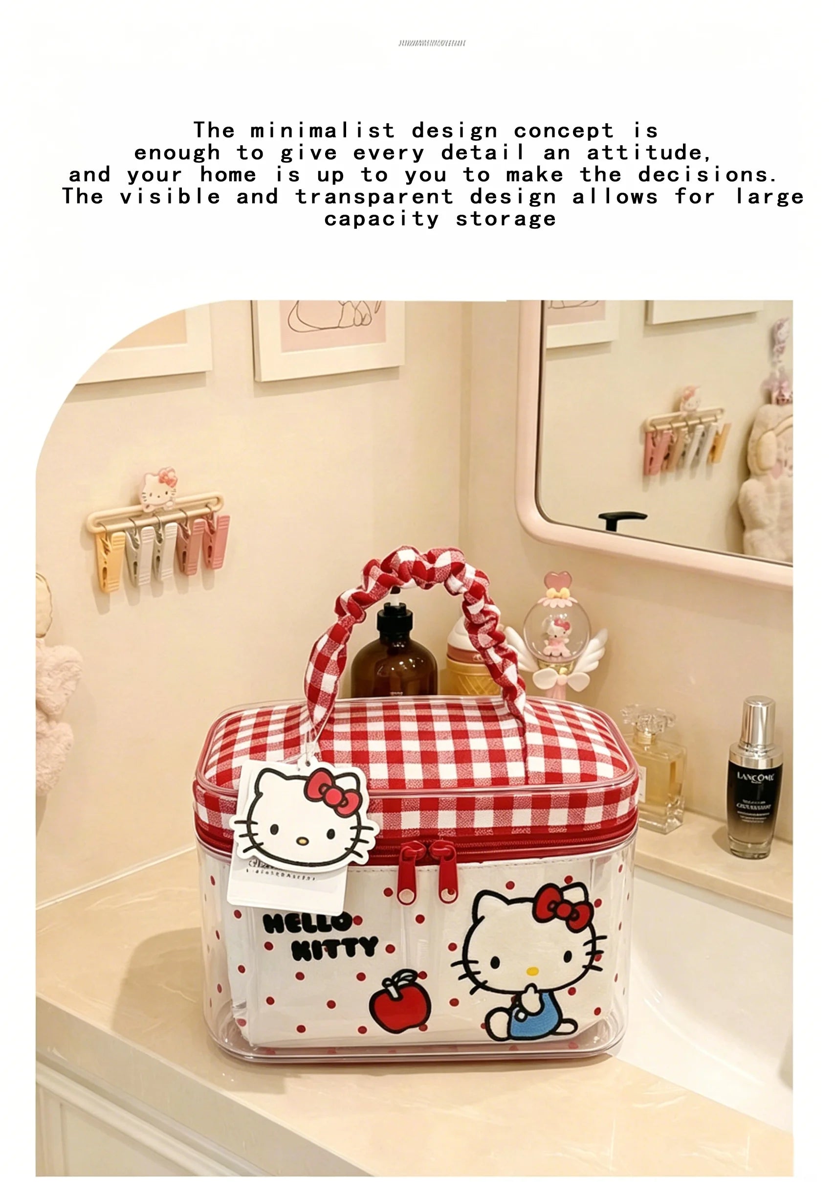 Hello Kitty Cosmetic Bag Large Capacity Travel Makeup Organizer with Handle