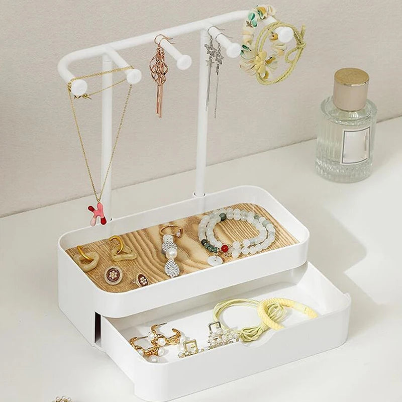 Jewelry Organizer Display Stand Rack With Wooden Tray For Earrings Bracelet Necklaces Rings Storage Hanging Organizer Holder