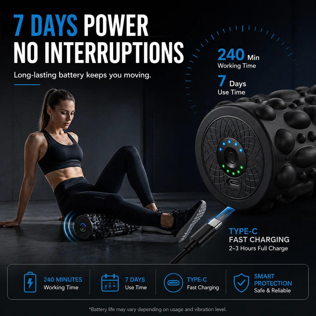 Vibrating Foam Roller Massage Roller for Muscle Pain Relief & Muscle Recovery ,5-Speed Electric Exercise Foam Roller Yoga Column