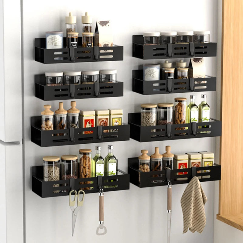 Magnetic spice rack, storage rack organizer for refrigerators and ovens, used for kitchen and bathroom organization and storage