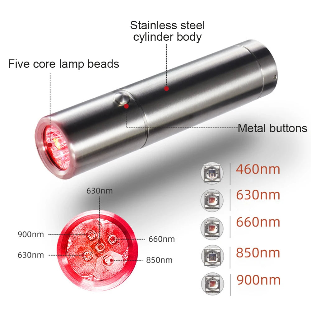 Red Light Therapy Wand Device for Body Relief Acne Treatment With 5 Wavelengths Near Infrared 900nm Light Therapy Skin Health