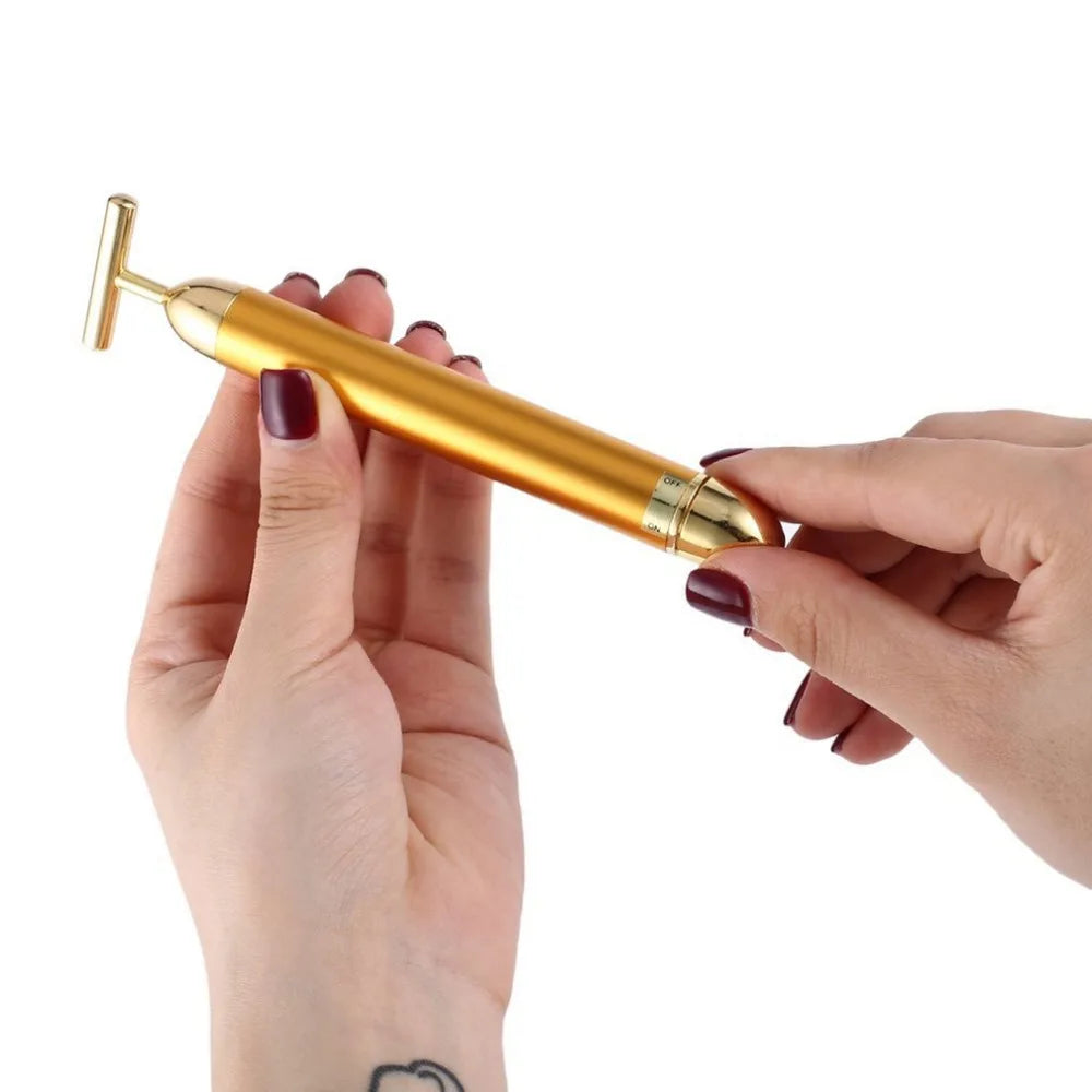 Face Lift Bar Roller Vibration Slimming Massager Facial Stick Facial 24k Gold Beauty Skin Care T Shaped Vibrating Tool
