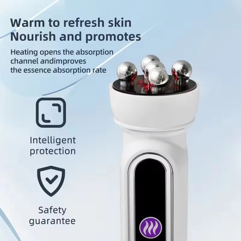 Micro Current Beauty Device Facial Roller Massager EMS LED Phototherapy Rotary Massage Heating For Pores Reduction Fine Lines