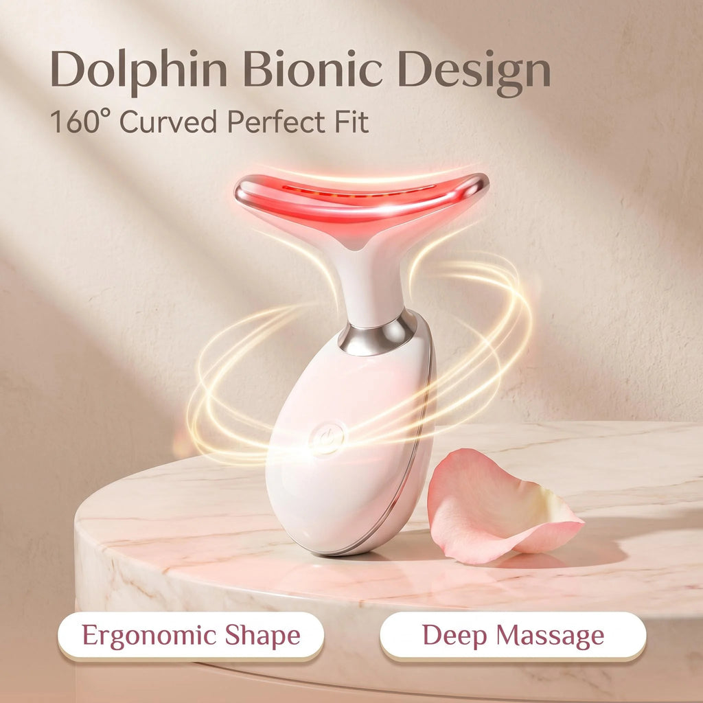 7 Colors LED Light Face Neck Beauty Device with Vibration Massage for Wrinkle Reduction Double Chin Neck Lifting