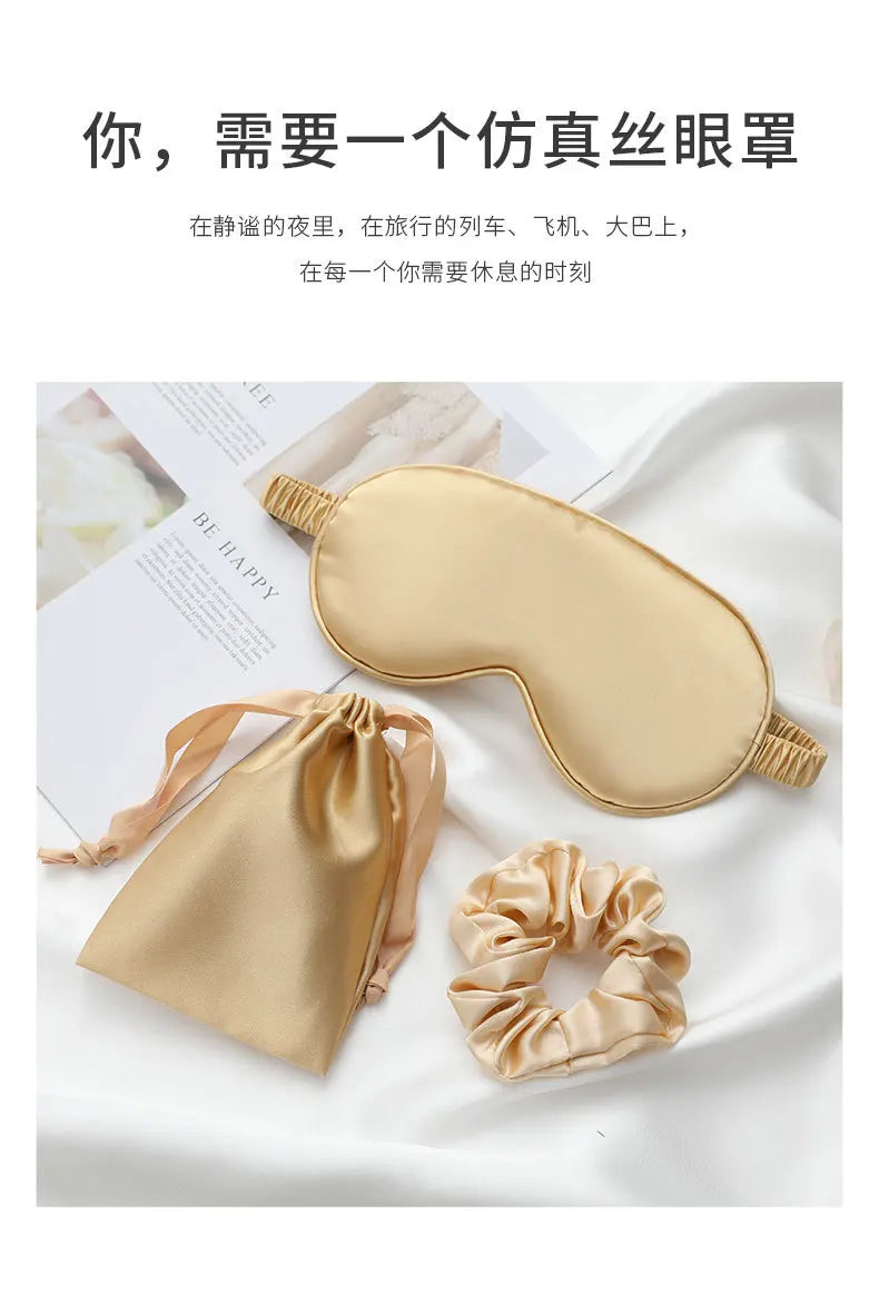 Silk-like sleeping eye mask with storage bag and scrunchie, soft cooling eye mask for face