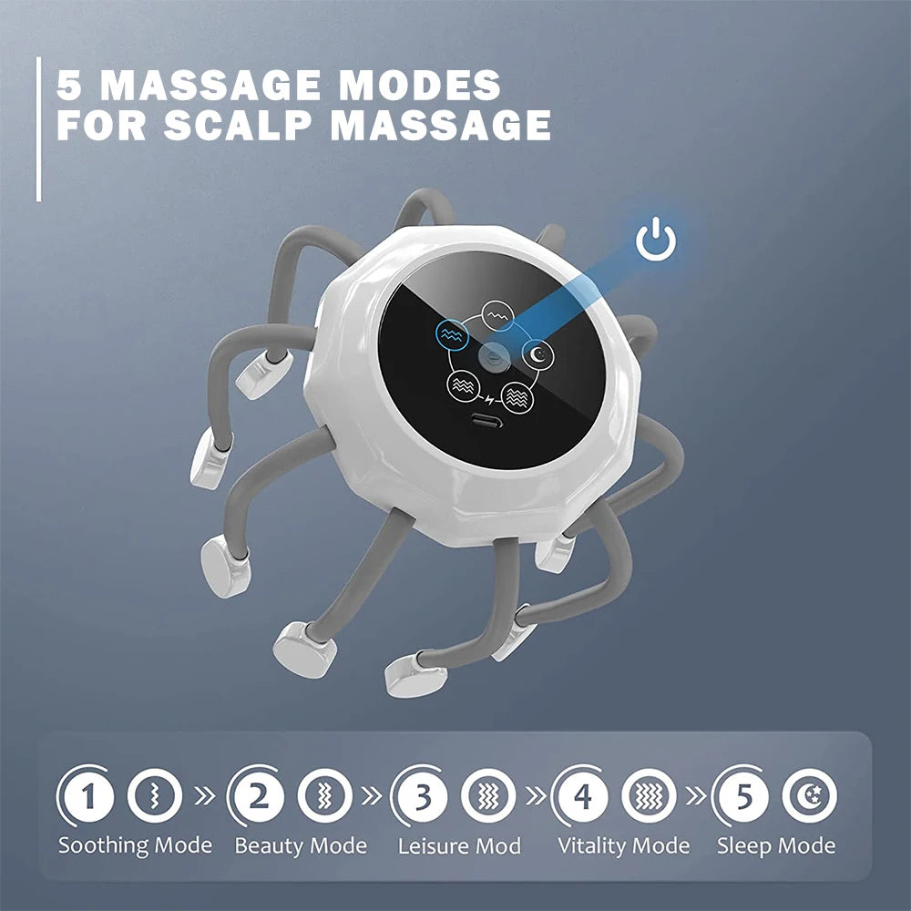 Electric Scalp Massager Head Massager Red Light Vibrator Octopus Head Scratcher For Relaxation Stress Soft Silicone