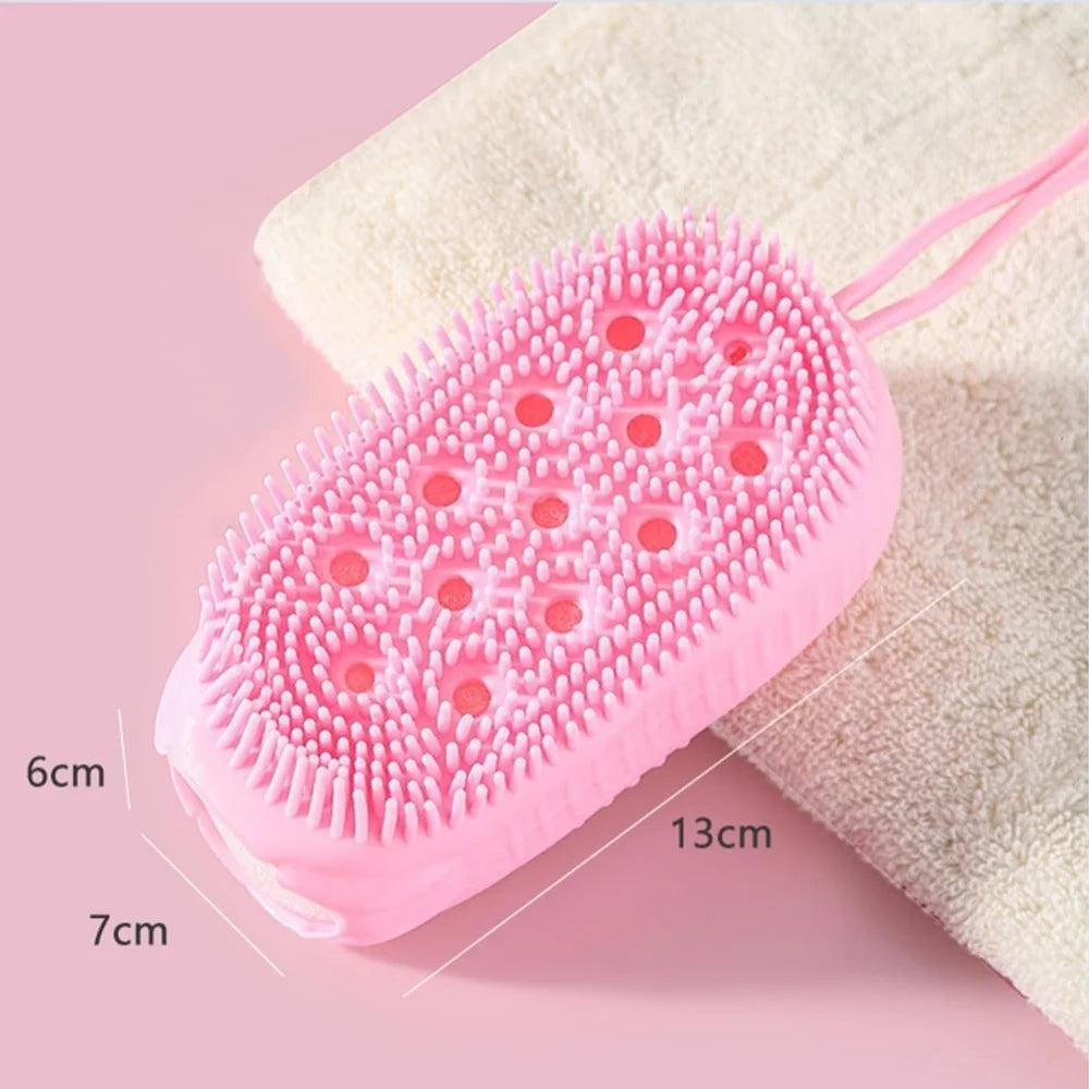 Double Side Silicone Bubble Bath Body Brush with Soap Storage Sponge Massage Scalp Scrubber Skin Clean Exfoliating