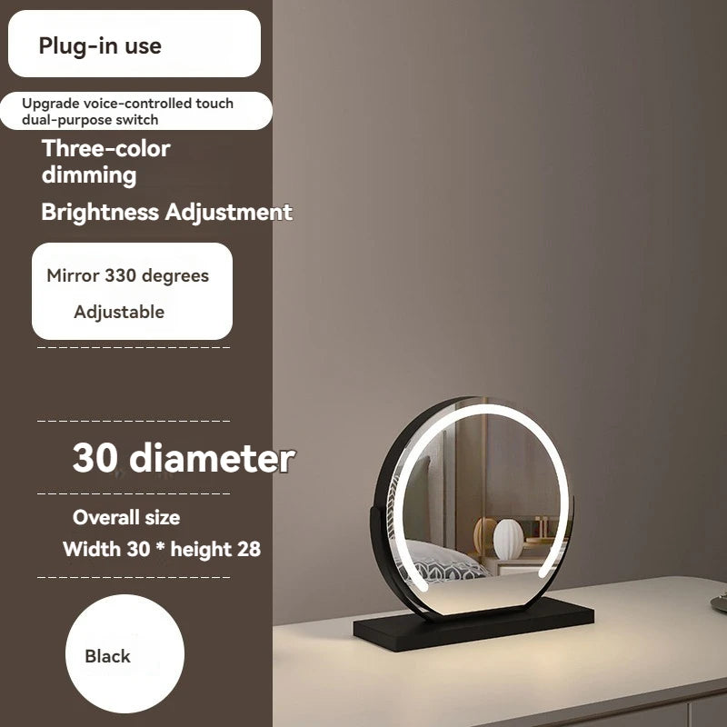 LED Half-Circular Lighted Makeup Mirror with Rotatable Touch Control, Smart Desktop Vanity Light