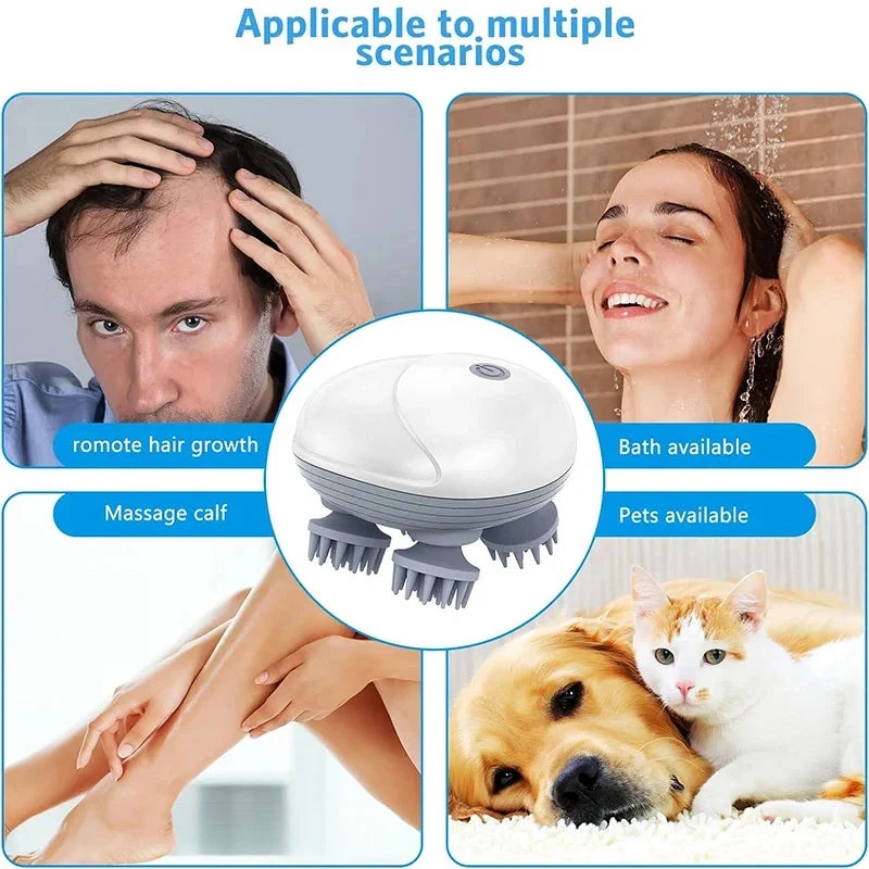 2-in-1 Deep Cleansing Vibrating Brush, Rechargeable Scalp Cleaner Pet Massager with Low Noise, Waterproof for Hair Wash Pet Care