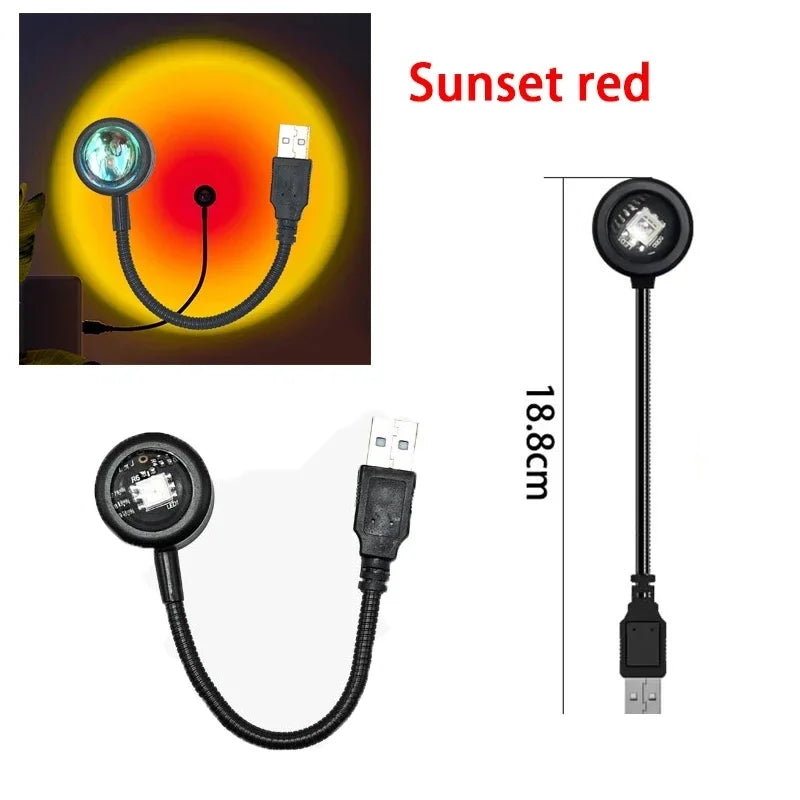 Sunset Lamp LED USB Rainbow Neon Night Light Projector Photography Wall Atmosphere Lighting for Bedroom Room Decor Gift