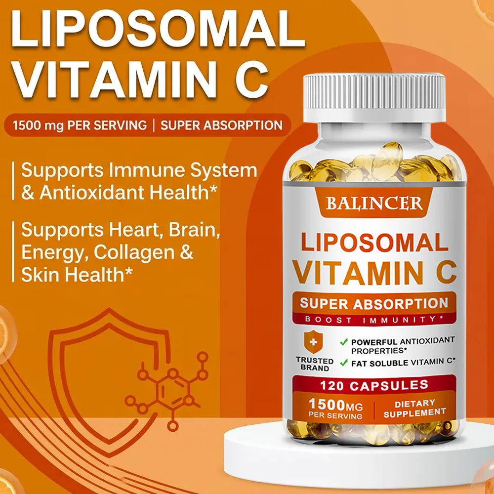 Liposomal Vitamin C 1500mg, High Absorption Fat-Soluble Ascorbic Acid, Immune Support, Collagen Booster & Antioxidant Supplement