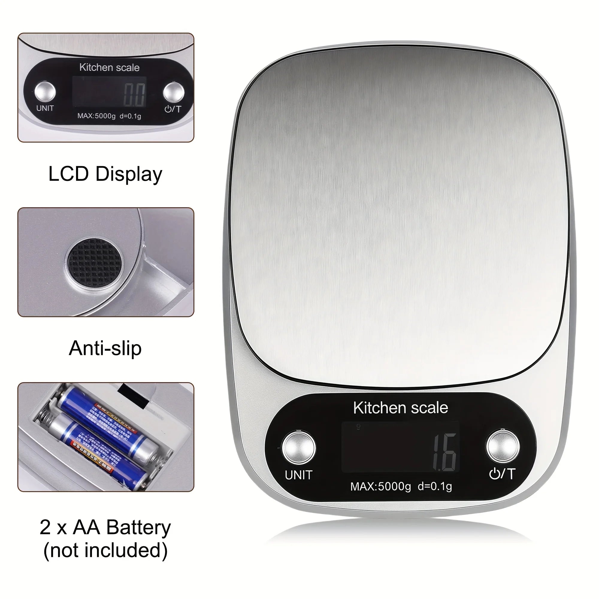 Digital Kitchen Scale 5kg/0.1g 10kg/1g High Precision Food Scale with LCD Display Stainless Steel Platform for Cooking Baking