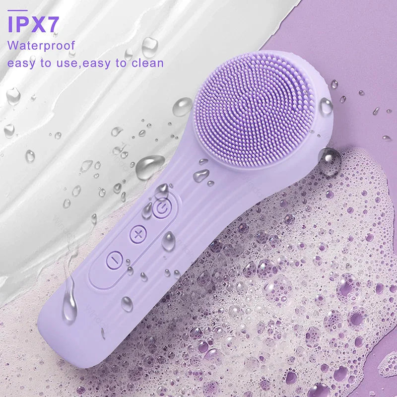 Sonic IPX7 Waterproof Facial Cleansing Brush Device Silicone Face Scrubber Exfoliator Cleaner Vibration Massager Deep Cleansing